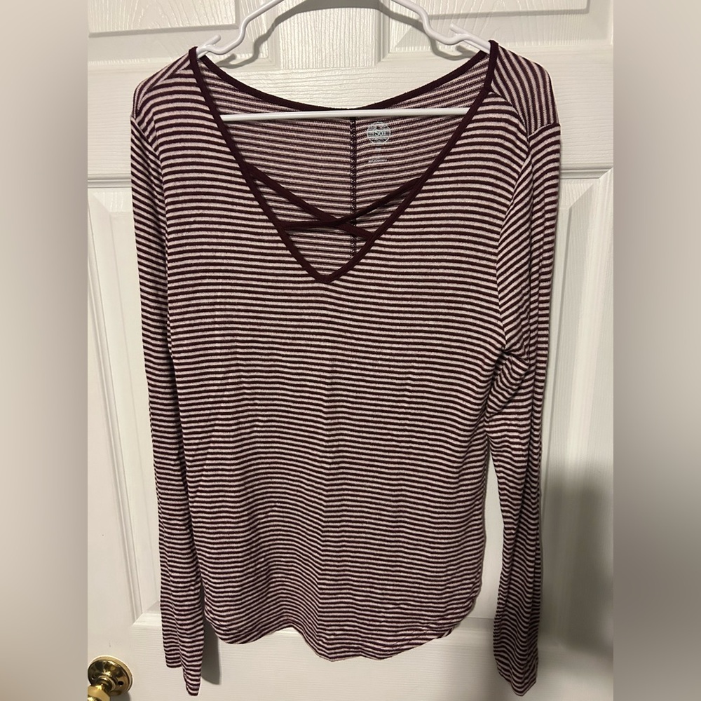 SO Maroon and White Striped Long Sleeve Tee